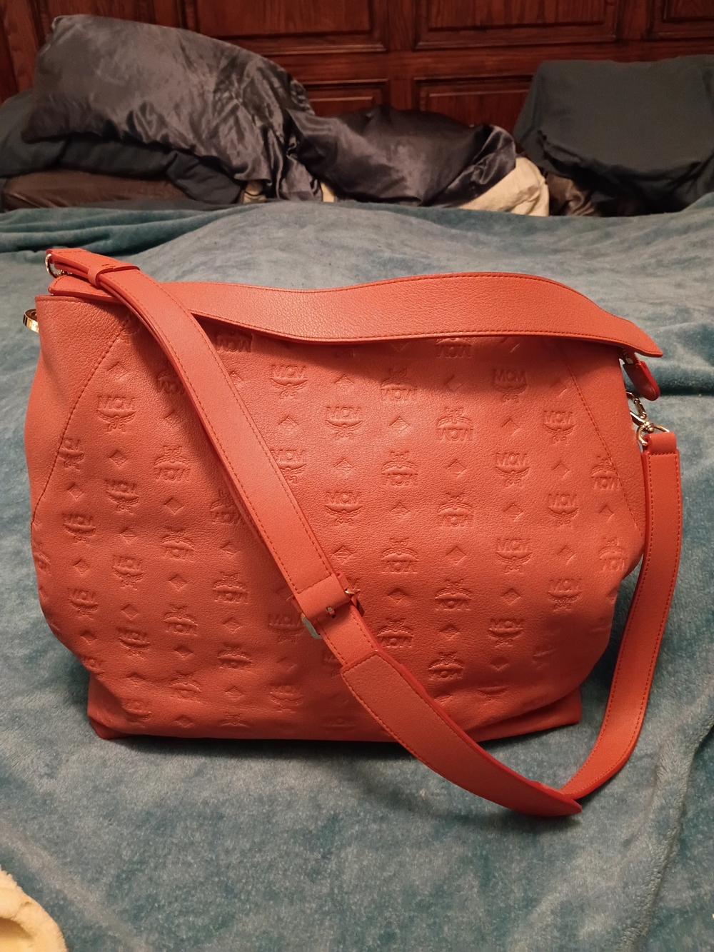 MCM Embossed Leather Crossbody Bag - Coral